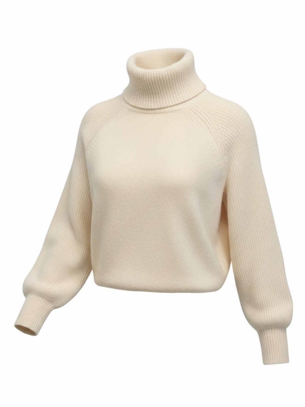 Pink Rose Cream Turtleneck Sweater with Balloon Sleeves